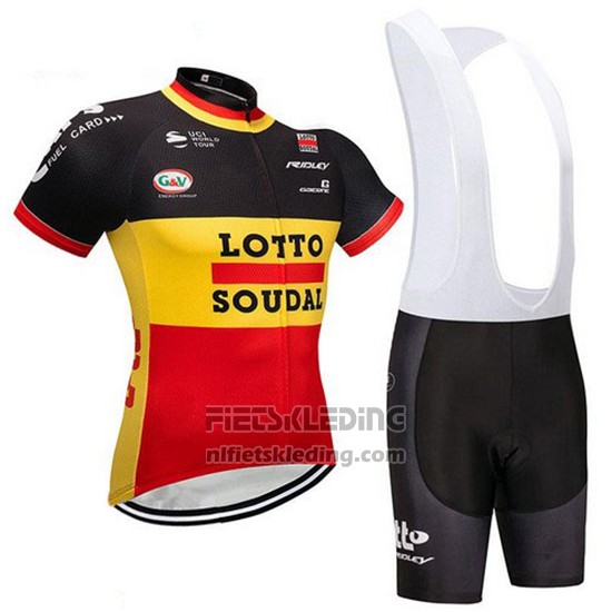 2018 Fietskleding Lotto Soudal Zwart Geel Rood Korte Mouwen en Koersbroek